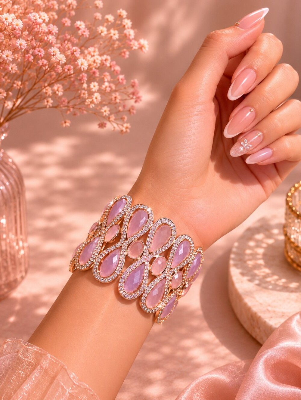 Blush Pink Statement Stretch Bracelet | Rose Gold-Tone